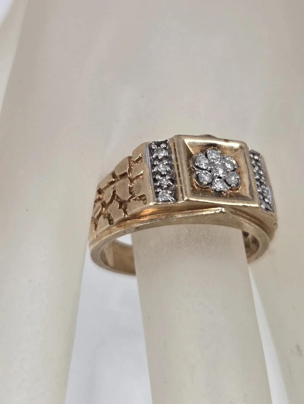 Vintage 10K Solid Gold Diamond Nugget Ring Sz 10